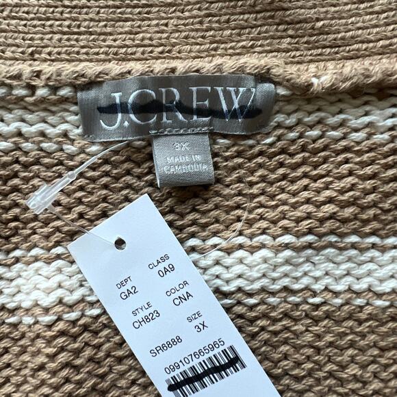 J Crew Heritage Cotton Relaxed Cardigan In Stripe Womens 3X Tan Brown - Picture 2 of 6